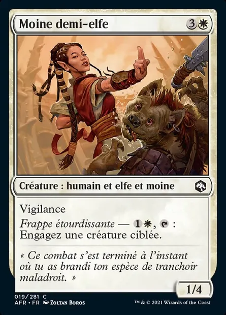 Moine demi-elfe, carte Magic AFR 19 — extension Forgotten Realms: Aventures dans les Royaumes Oubliés