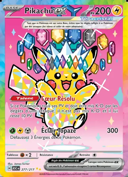 Pikachu-ex, carte Pokémon ASC 277 — extension Héros Transcendants