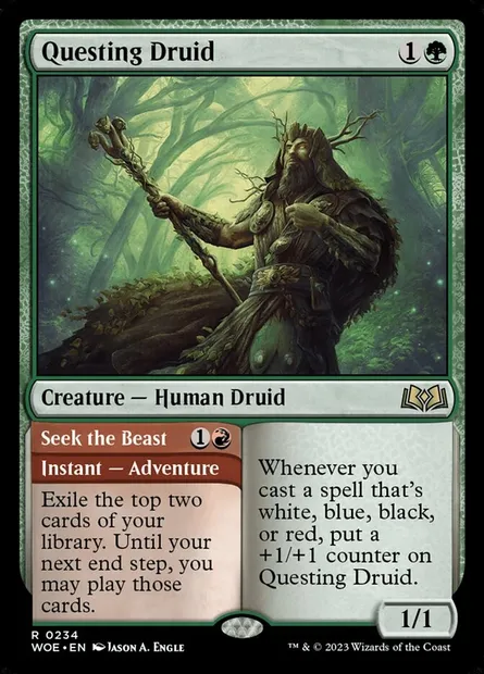 Questing Druid // Seek the Beast, Magic card WOE 234 — Wilds of Eldraine set