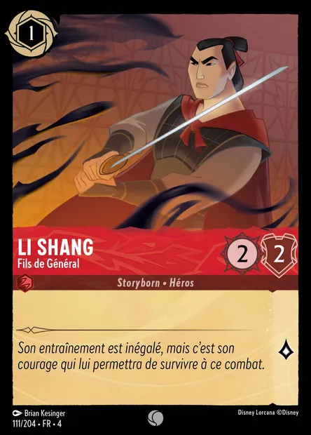 Li Shang - Fils de Général, carte Disney Lorcana CH4-111 — extension Le Retour d'Ursula
