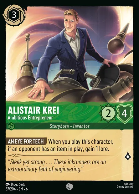 Alistair Krei - Ambitious Entrepreneur, Disney Lorcana card CH6-087 — Azurite Sea set
