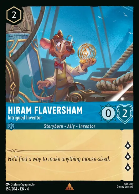 Hiram Flaversham - Intrigued Inventor, Disney Lorcana card CH6-159 — Azurite Sea set