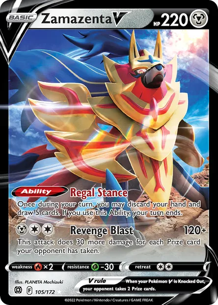 Zamazenta V, Pokémon card BRS 105 — Brilliant Stars set