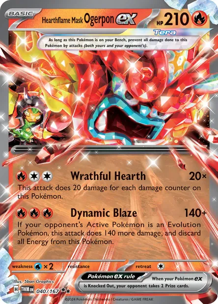 Hearthflame Mask Ogerpon ex, Pokémon card TWM 040 — Twilight Masquerade set