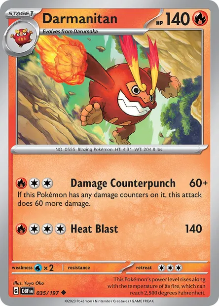 Darmanitan, Pokémon card OBF 035 — Obsidian Flames set