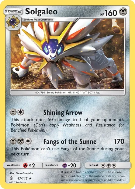 Solgaleo, Pokémon card GRI 87 — Guardians Rising set