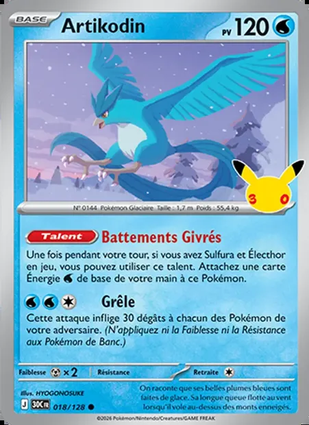 Artikodin, carte Pokémon 30C 018 — extension 30ᵉ Anniversaire