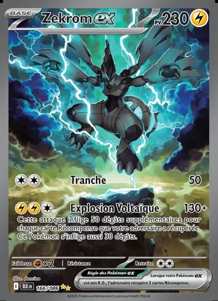 Zekrom-ex, carte Pokémon BLK 166 — extension Foudre Noire