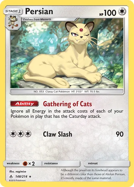 Persian, Pokémon card UNB 148 — Unbroken Bonds set