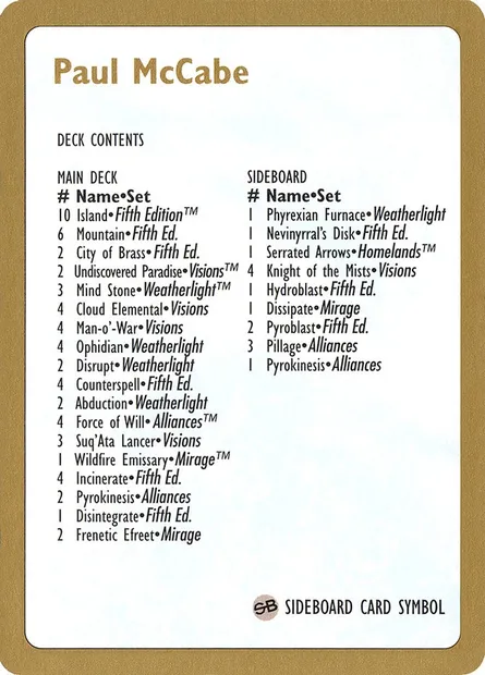 Paul McCabe Decklist, Magic card WC97 pm0b — World Championship Decks 1997 set