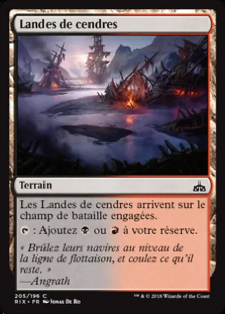 Landes de cendres, carte Magic RIX 205 — extension Les combattants d'Ixalan