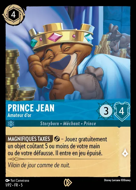 Prince Jean - Amateur d'or, carte Disney Lorcana P2-001 — extension P2
