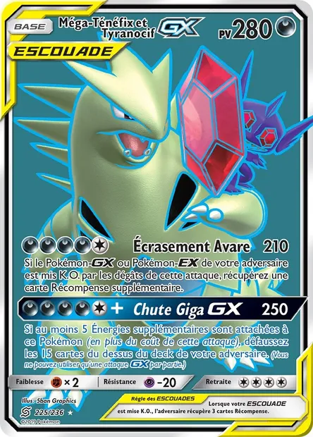 Méga-Ténéfix et Tyranocif GX, carte Pokémon UNM 225 — extension Harmonie des Esprits