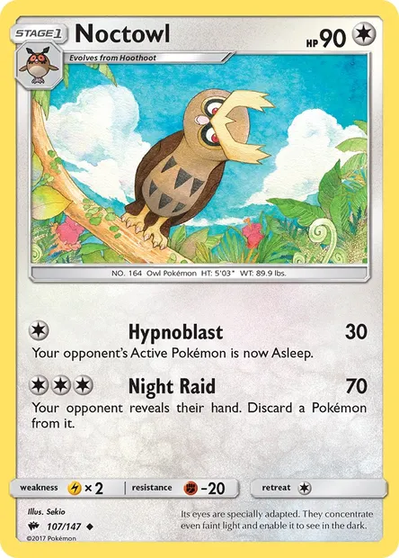 Noctowl, Pokémon card BUS 107 — Burning Shadows set