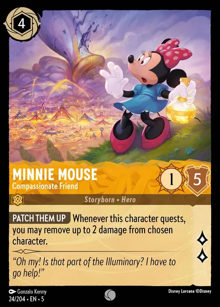 Minnie Mouse - Compassionate Friend, Disney Lorcana card CH5-024 — Shimmering Skies set