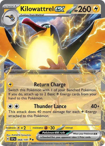 Kilowattrel ex, Pokémon card SSP 068 — Surging Sparks set