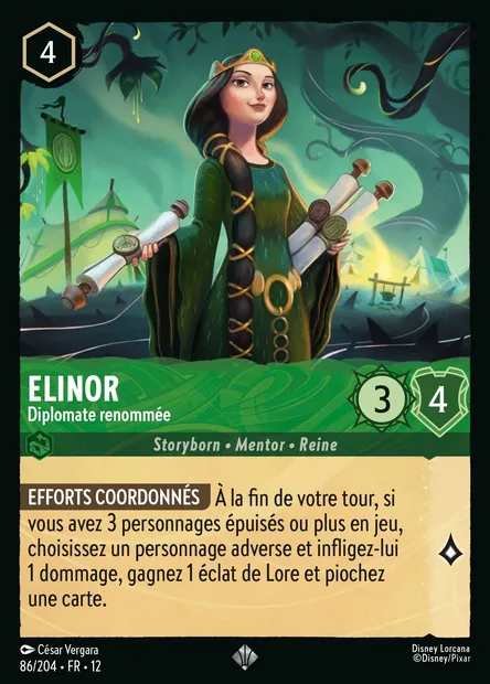 Elinor - Diplomate renommée, carte Disney Lorcana CH12-086 — extension Contrées Inconnues