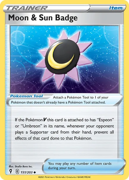 Moon & Sun Badge, Pokémon card EVS 151 — Evolving Skies set
