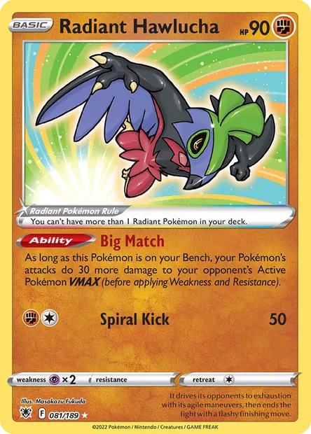 Radiant Hawlucha, Pokémon card ASR 081 — Astral Radiance set