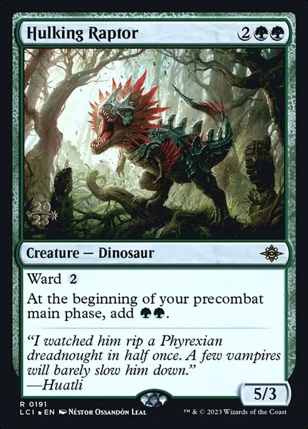 Hulking Raptor, Magic card PLCI 191s — The Lost Caverns of Ixalan Promos set