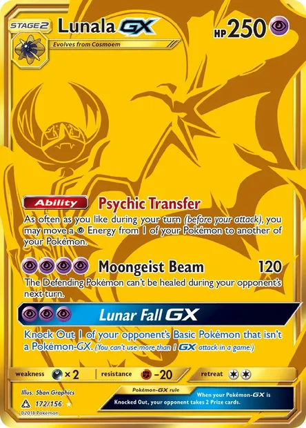 Lunala GX, Pokémon card UPR 172 — Ultra Prism set