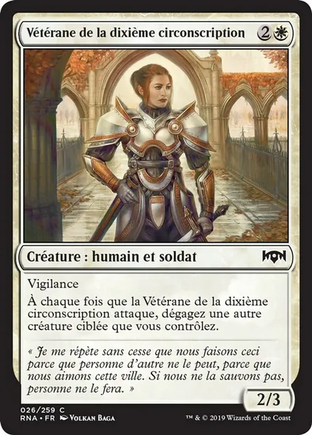 Vétérane de la dixième circonscription, carte Magic RNA 26 — extension L'allégeance de Ravnica