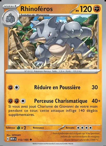 Rhinoféros, carte Pokémon MEW 112 — extension 151