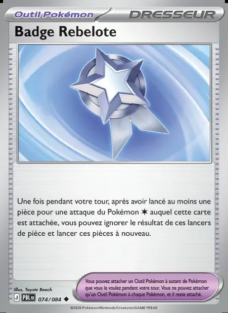 Badge Rebelote, carte Pokémon PBL 074 — extension Nuit Noire