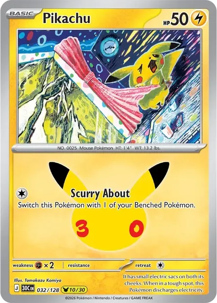 Pikachu, Pokémon card 30C 032 — 30th Celebration set