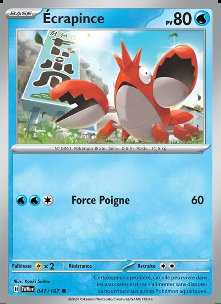 Écrapince, carte Pokémon TWM 047 — extension Mascarade Crépusculaire