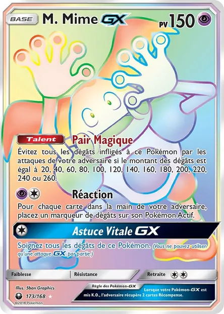 M. Mime GX, carte Pokémon CES 173 — extension Tempête Céleste