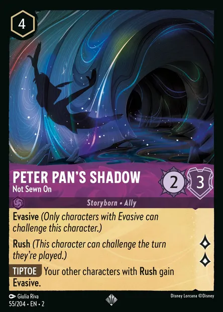 Peter Pan's Shadow - Not Sewn On, Disney Lorcana card CH2-055 — Rise of the Floodborn set