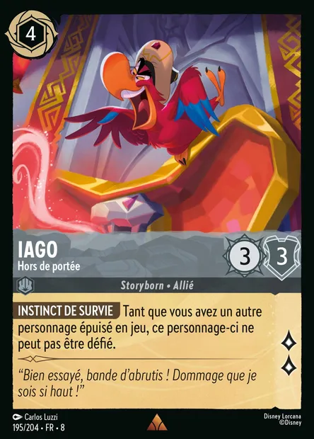 Iago - Hors de portée, carte Disney Lorcana CH8-195 — extension Le Règne de Jafar