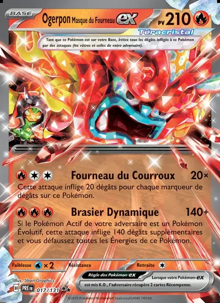 Ogerpon Masque du Fourneau-ex, carte Pokémon PRE 017 — extension Évolutions Prismatiques