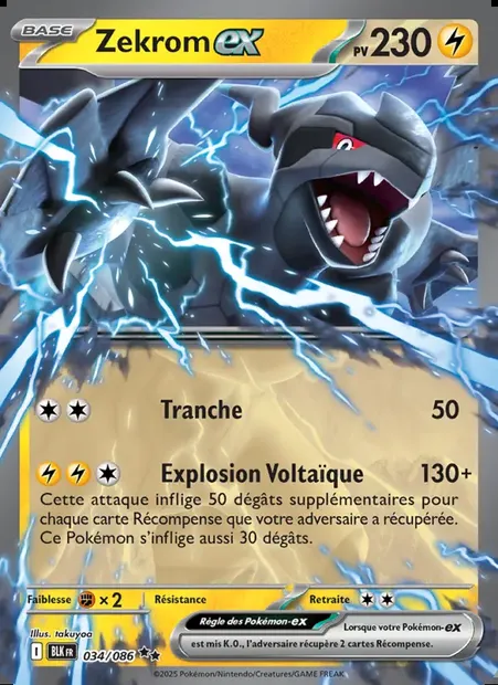 Zekrom-ex, carte Pokémon BLK 034 — extension Foudre Noire