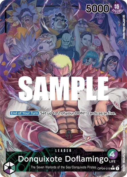 Donquixote Doflamingo, One Piece card OP04-019 — KINGDOMS OF INTRIGUE set