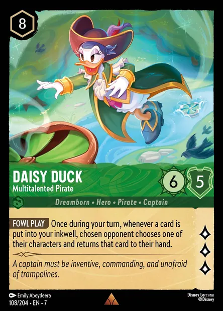 Daisy Duck - Multitalented Pirate, Disney Lorcana card CH7-108 — Archazia's Island set