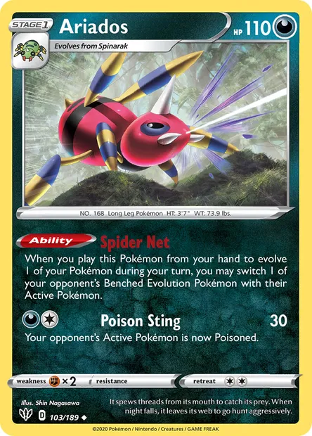 Ariados, Pokémon card DAA 103 — Darkness Ablaze set