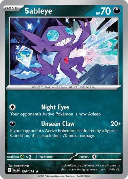 Sableye, Pokémon card PAL 136 — Paldea Evolved set