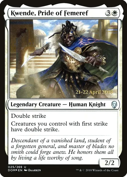 Kwende, fierté de Fémeiref, carte Magic PDOM 25s — extension Dominaria Promos
