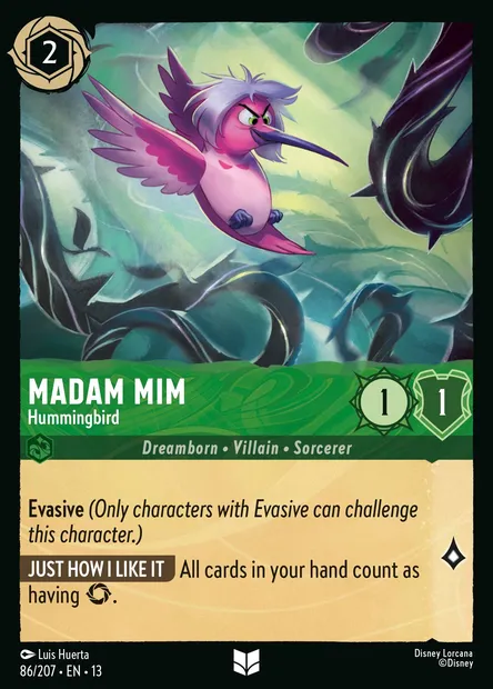 Madam Mim - Hummingbird, Disney Lorcana card CH13-086 — Attack of the Vine! set