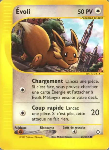 Évoli, carte Pokémon AQ 75 — extension Aquapolis