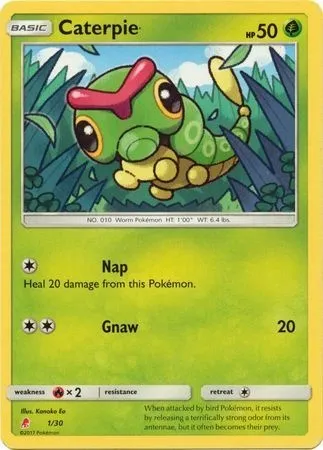 Caterpie, Pokémon card TK10L 001 — Sun & Moon Trainer Kit: Lycanroc & Alolan Raichu (Lycanroc) set