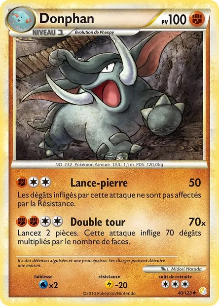 Donphan, carte Pokémon HS 40 — extension HeartGold SoulSilver