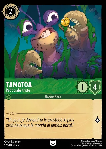 Tamatoa - Petit crabe triste, carte Disney Lorcana CH1-092 — extension Premier Chapitre