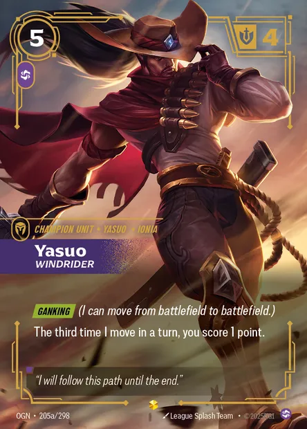 Yasuo, carte Riftbound OGN 205a — extension Origins