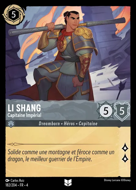 Li Shang - Capitaine Impérial, carte Disney Lorcana CH4-182 — extension Le Retour d'Ursula