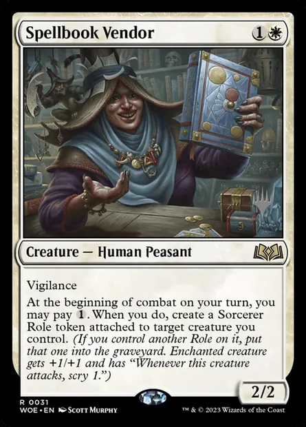 Spellbook Vendor, Magic card PWOE 31p — Wilds of Eldraine Promos set