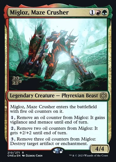 Migloz, Maze Crusher, Magic card PONE 210s — Phyrexia: All Will Be One Promos set