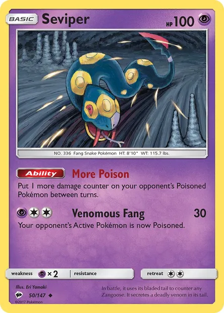 Seviper, Pokémon card BUS 50 — Burning Shadows set